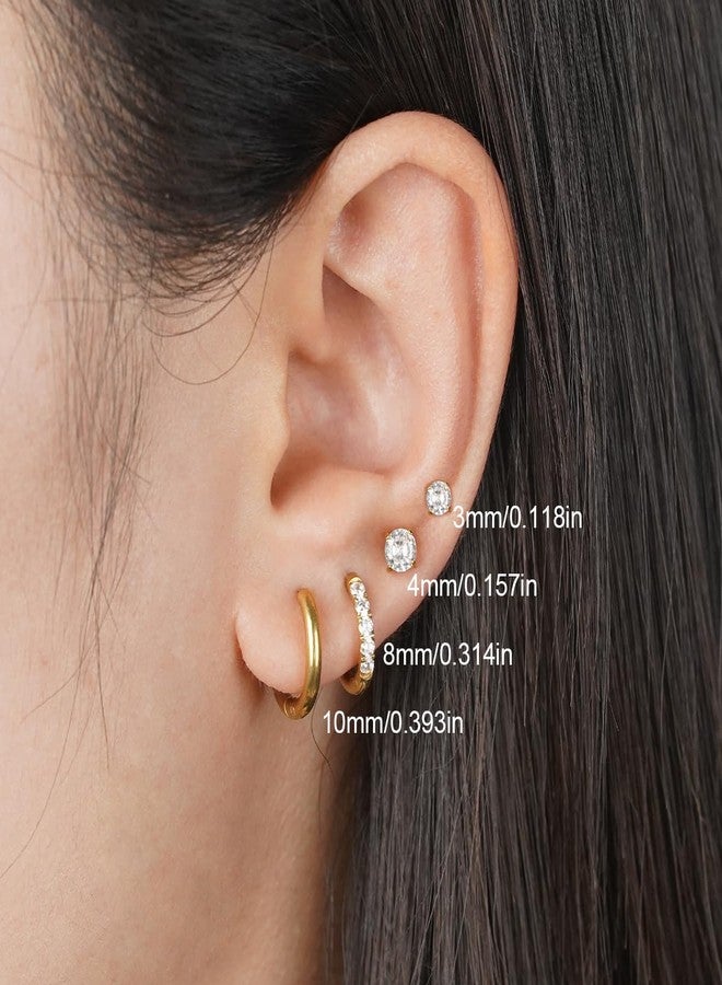 iejsbhrp 1 Pairs Gold Stud Earrings Dainty Stud Earrings 14K Gold Plated Earrings for Women Trendy Hypoallergenic Gold Stud Earrings 4mm Cubic Zirconia Cartilage Piercing Gold Jewelry for Women Gifts(4mm CZ) - Image 2